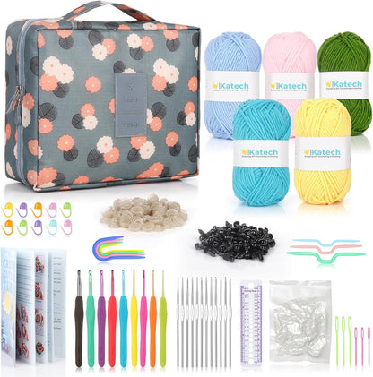 Crochet Kit for Beginners, Beginner Crochet Kit for Adults and Kids Crochet Kits Includes Crochet Hooks Knitting Bag Crochet Yarn for Crocheting Instruction Knitting Kit Crochet Supplies Gift