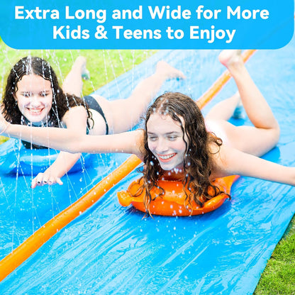 30FT Slip Lawn Water Slide, Extra Long Slip Splash and Slide for Kids and Adults Backyard, with 2 Sliding Lanes and 2 Inflatable Bodyboards with Central-Pipe Sprinkler, Outdoor Summer Water Toy…