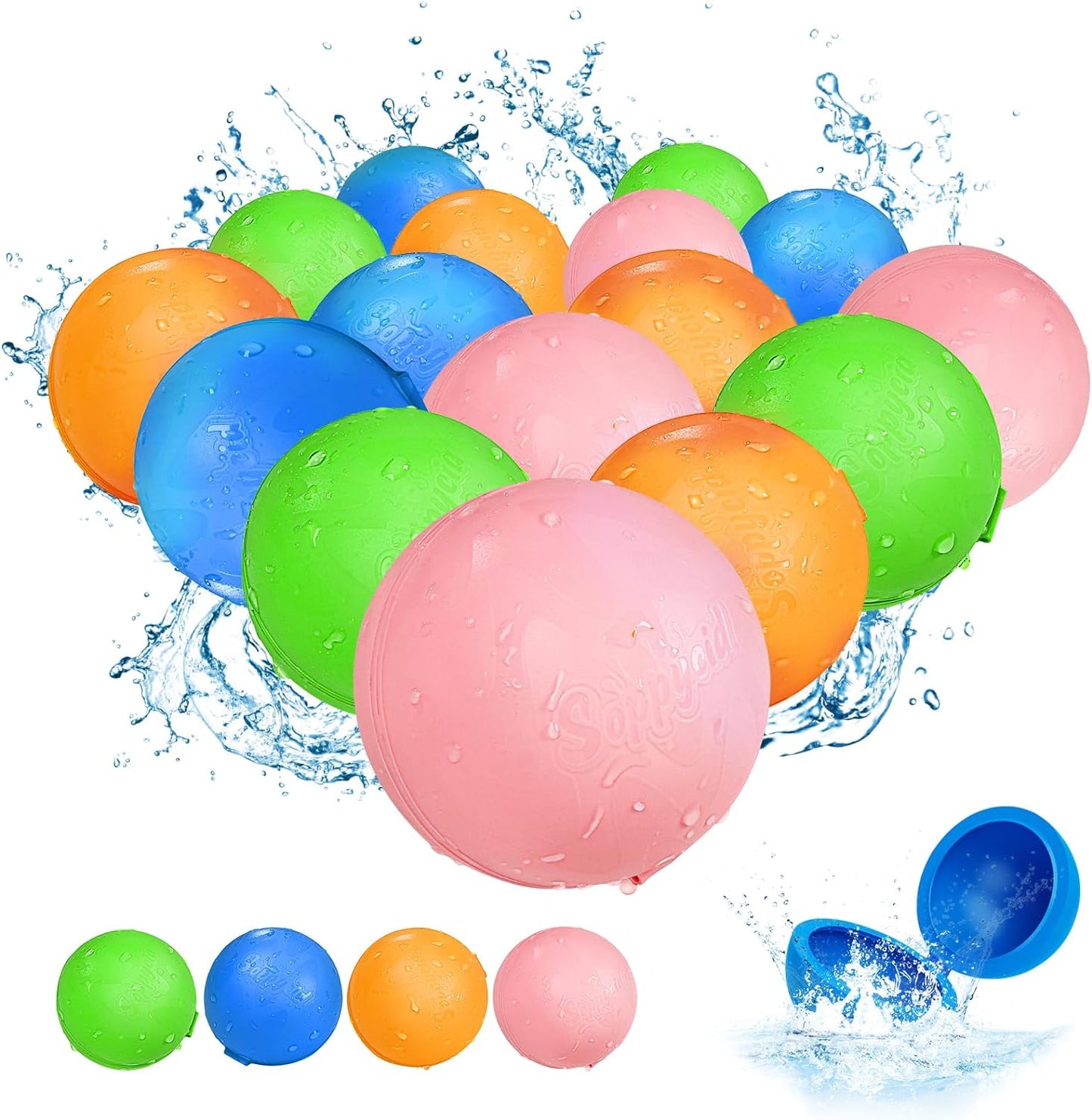 SOPPYCID Reusable Magnetic Water Balloons, 12 Pack Refillable Water Bombs Self Sealing Quick Fill, Latex-Free Silicone Outdoor Toys for Kids Adults Summer Fun Pool Beach Water Toys Birthday Gifts