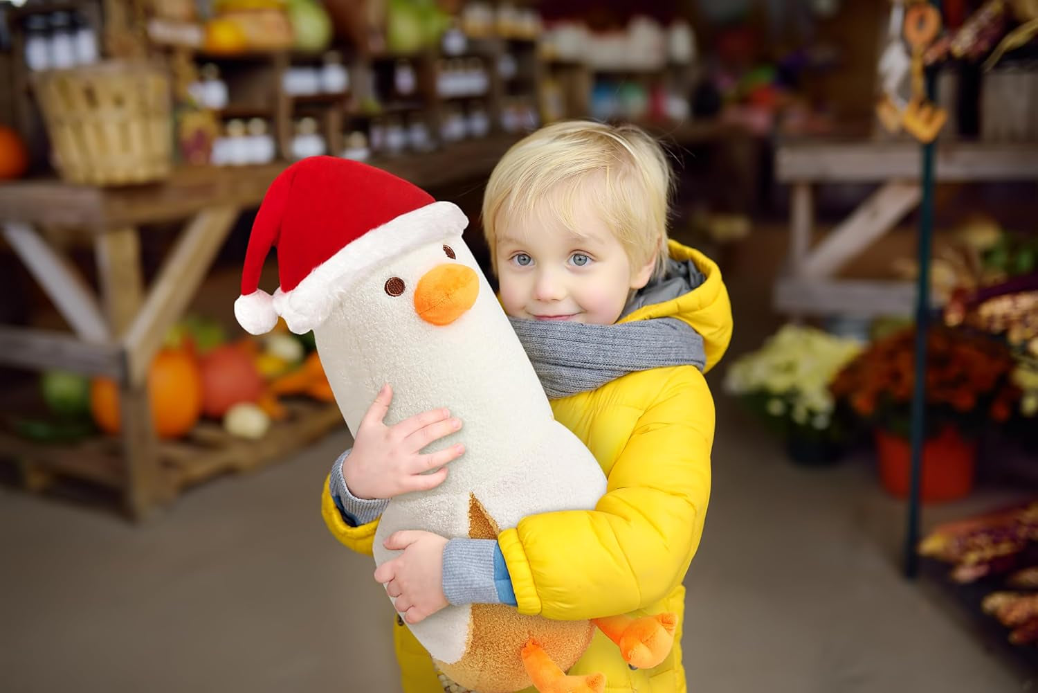 Cute Banana Duck Stuffed Animal Long Banana Chef Duck Plush Pillow for Girls and Boys White 27.5"