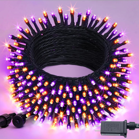 250LED Halloween String Lights Outdoor Waterproof, 8 Lighting Modes Orange and Purple Alternating Dual-Color Fairy Lights 91.5Ft Connectable Halloween Lights Indoor for Yard Patio House Decor