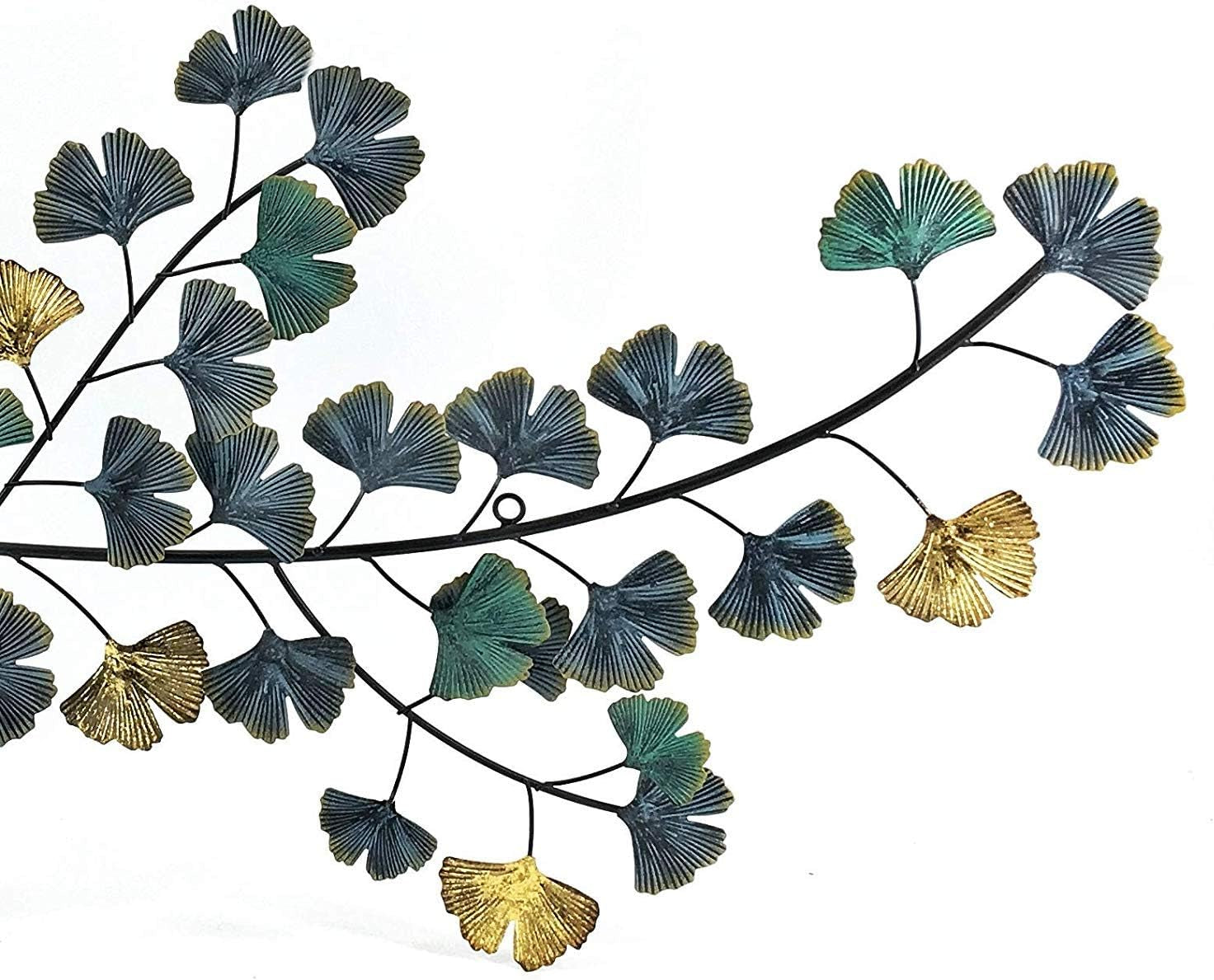 3D Metal Wall Decor Living Room Ginkgo Leaf Japanes Style Flower Golden Blue Teal Abstract Scroll Celtic Wrought Iron Plaque Hanging Boho Home Outdoor Garden Floral Accents Turquoise