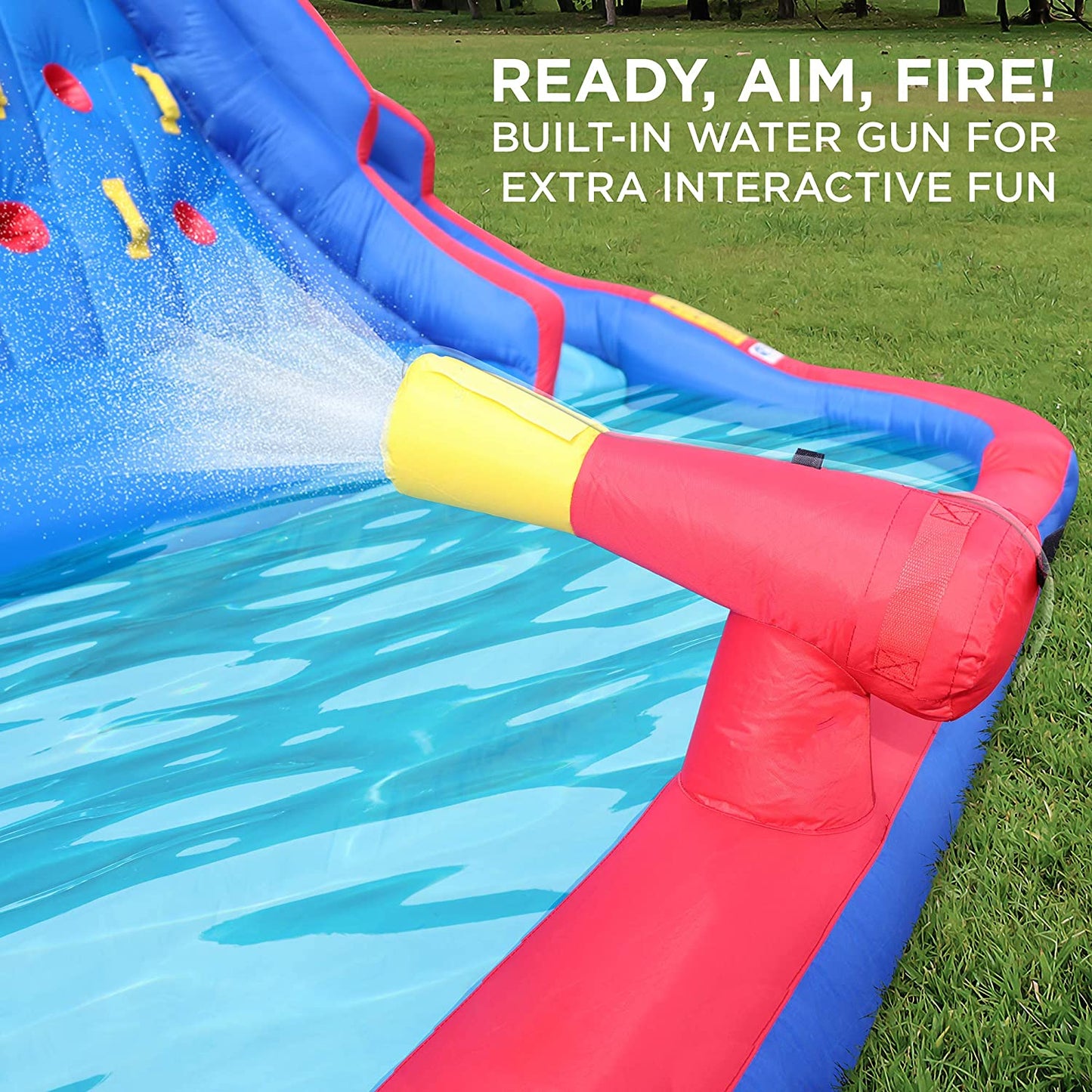 Ultra Climber Inflatable Water Slide Park – Heavy-Duty for Outdoor Fun - Climbing Wall, Two Slides & Splash Pool – Easy to Set up & Inflate with Included Air Pump & Carrying Case