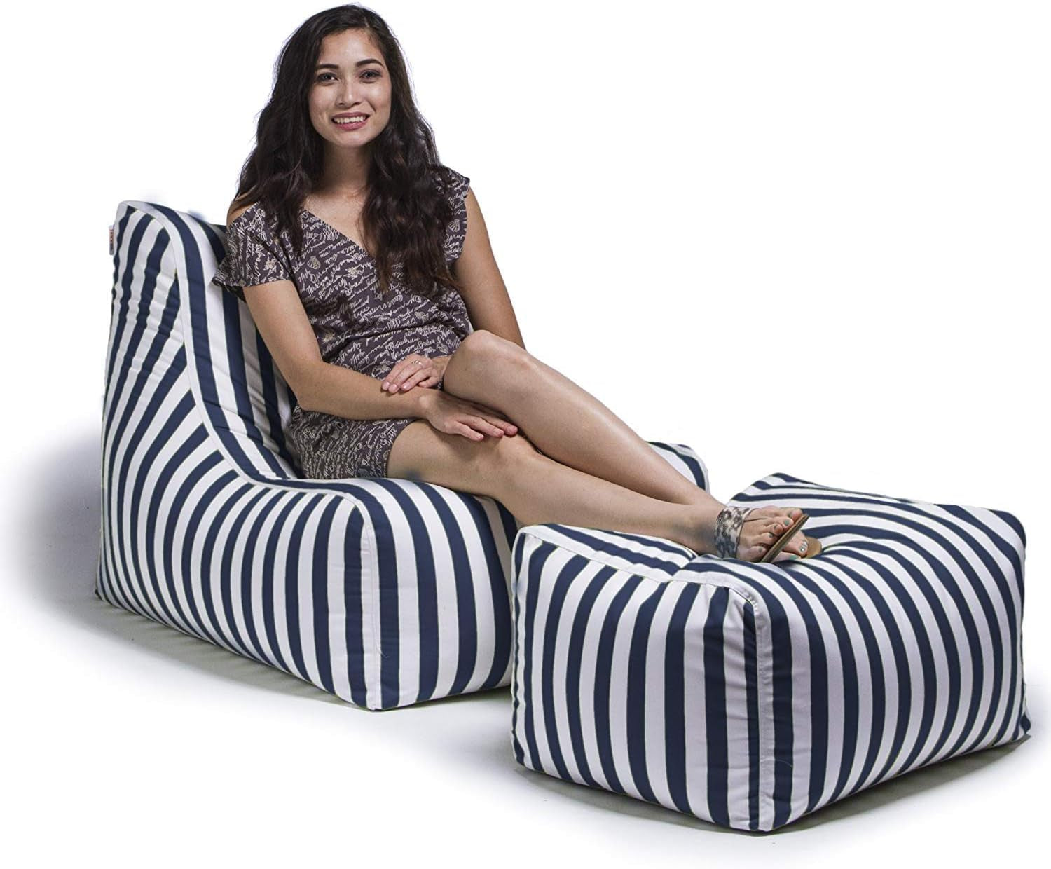 Ponce Outdoor Bean Bag Lounge Chair & Leon Ottoman, Pearl