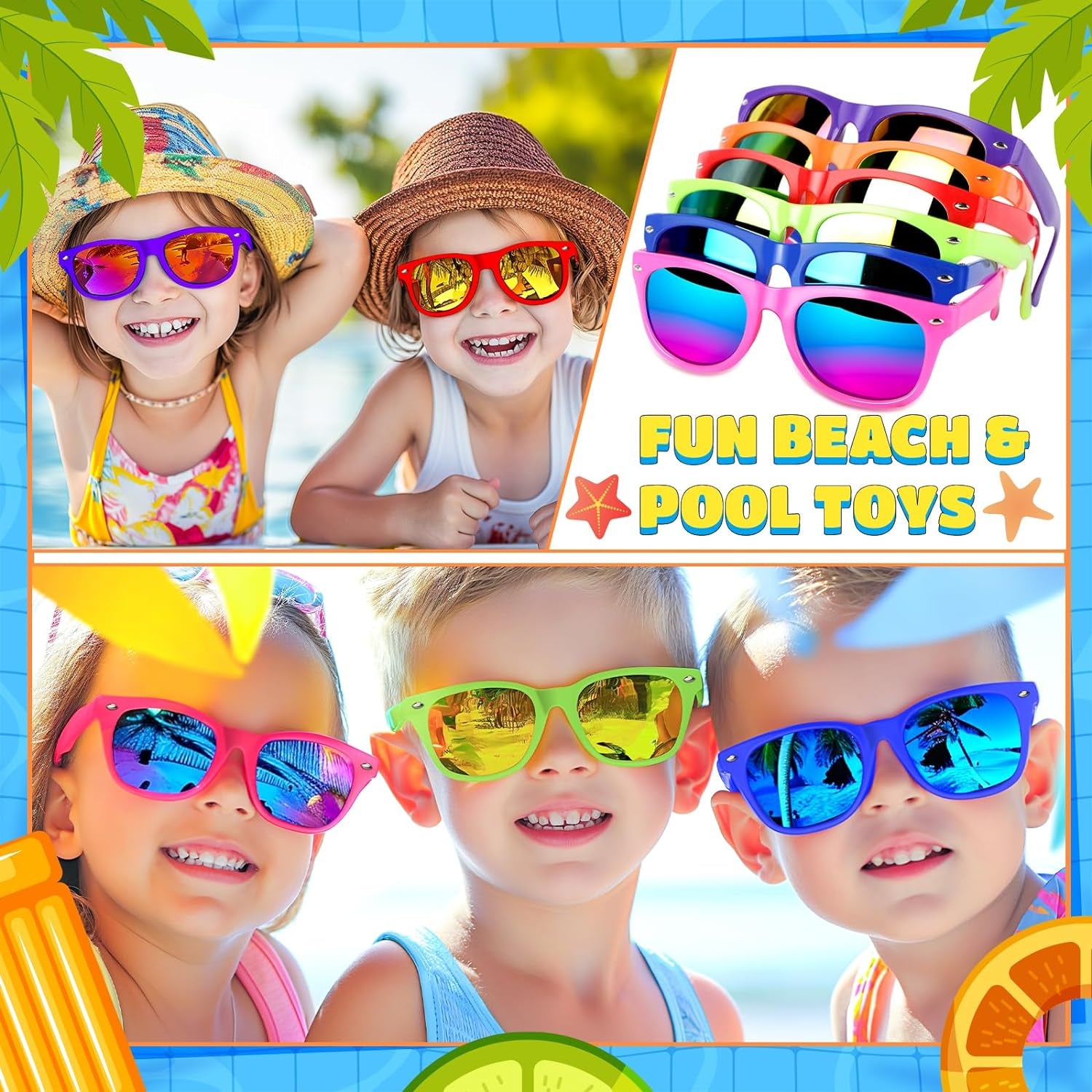 Kids Sunglasses, Kids Sunglasses Bulk Party Favors for Kids 4-8 3-5, Pool Beach Birthday Party Supplies