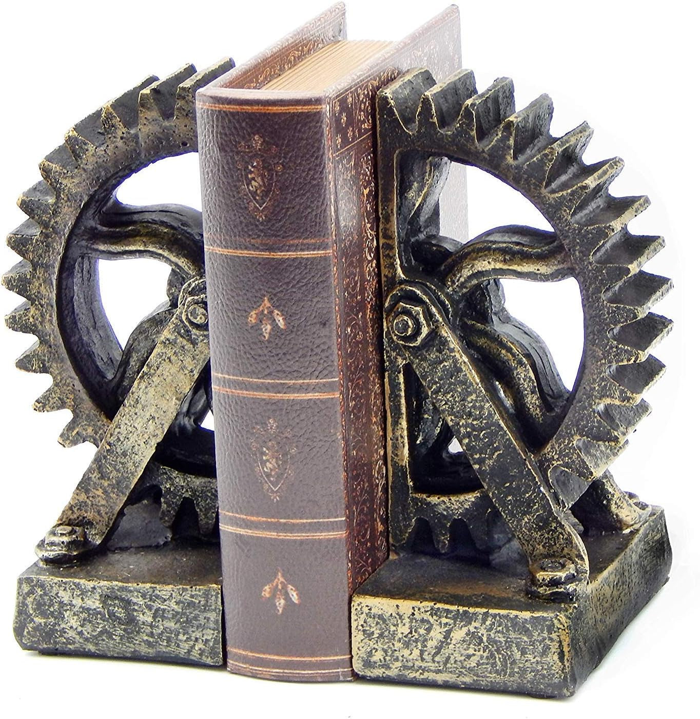 25662 Decorative Bookend Gear Book Ends Industrial Rustic Vintage Unique Heavy Statues Bookshelves Stopper Support Home Decor Accents