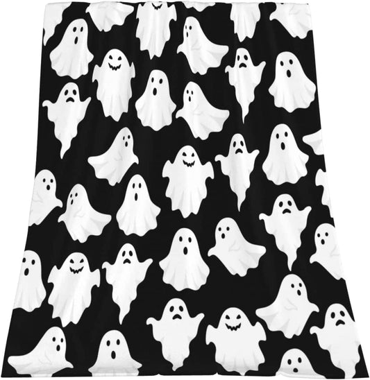 Halloween Throw Blankets Funny Ghost Cute Halloween Spooky Black and White Throw Blanket Lightweight Cozy Flannel Blanket for Bedroom Living Rooms Couch Sofa Bed Home Decorations 60X80 Inch