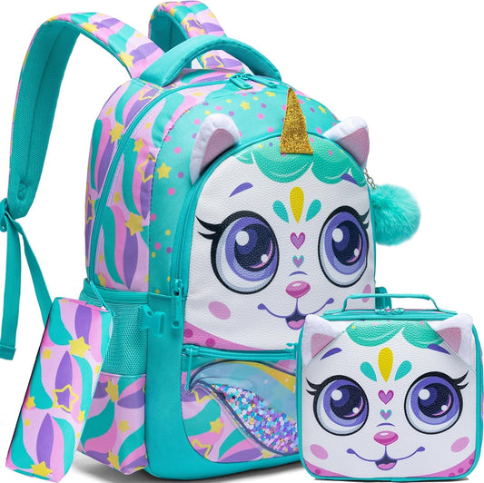 Backpacks for Girls School Bag Cute Girls Backpacks Ages 8-10 with Lunch Box Kids Bookbag Set Travel Backpack for Preschool Kindergarten Elementary Students Backpack to School Supplies