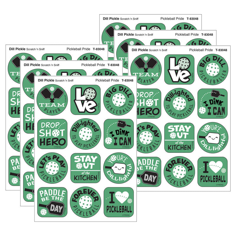Pickleball DILL-ight, Dill Pickle Scent Scratch 'n Sniff Stinky Stickers®, 48 Per Pack, 6 Packs