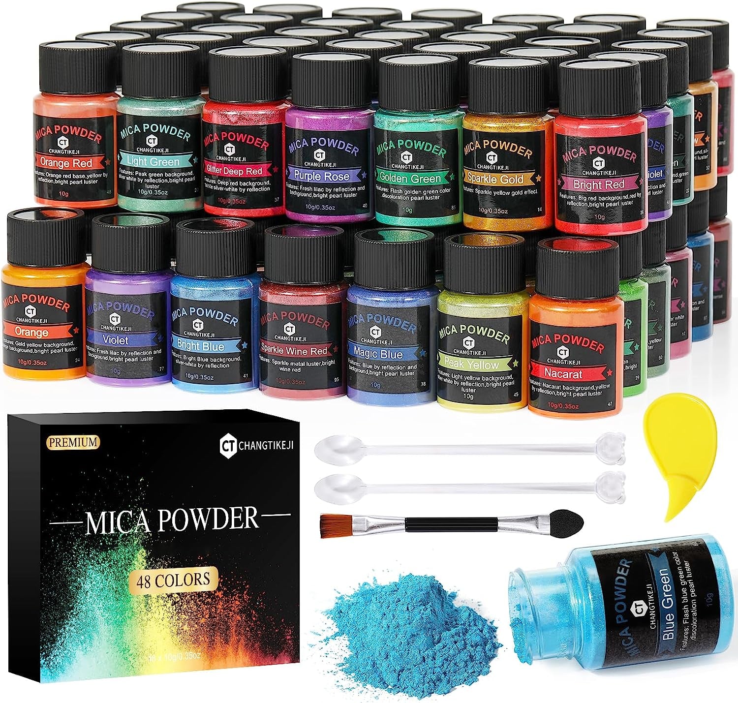 Mica Powder，24 Colors - 10G/Bottle of Natural Pigment Powder for Epoxy Resin，Soap Making，Candle Making,Lip Gloss,Car Freshies,Dye,Nail Polish,Bath Bombs