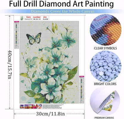 Flowers Butterflies Diamond Art Painting Kits for Adults, Full Drill Diamond Dots Paintings for Beginners, round 5D Paint with Diamonds Pictures Gem Art Painting Kits DIY Crafts Kits 【12X16Inch】