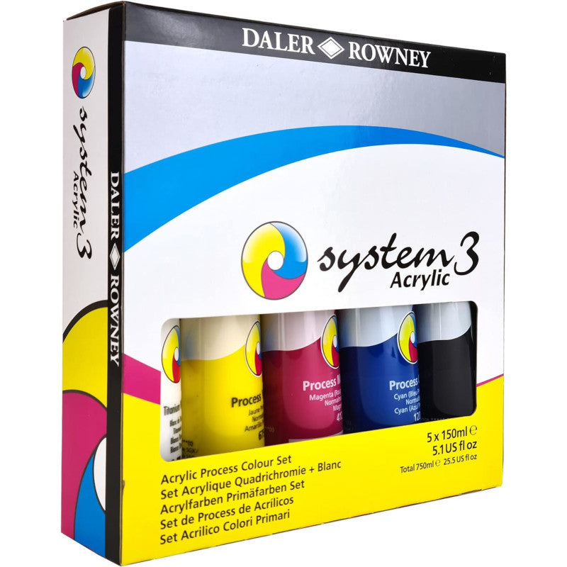 System3 Acrylic Paint Jumbo Process Set, Assorted Colors, 150ml, 5 Pieces