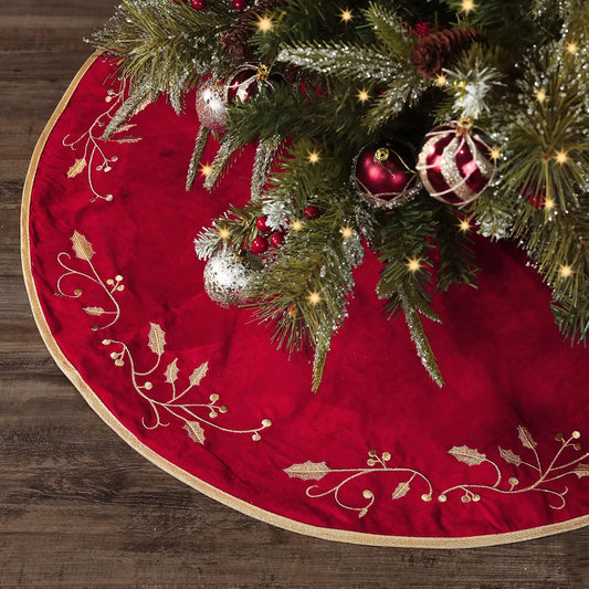 36 Inches Christmas Tree Skirt, Classical Velvet Fur Plush Red Tree Skirt, Xmas Tree Skirts for Merry Christmas Party Rustic Vintage Christmas Tree Decorations