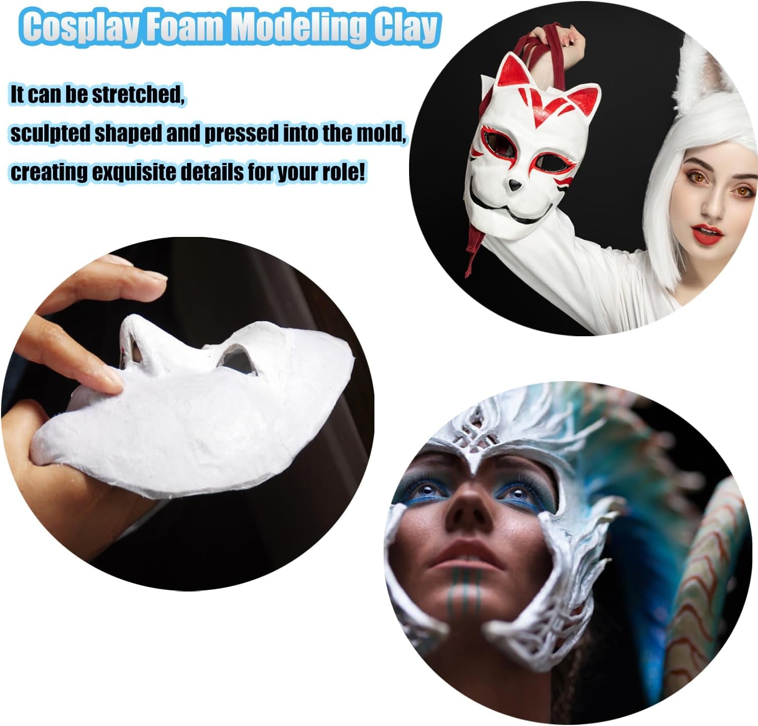 White Moldable Cosplay Foam Clay (300 Gram) - High Density Air Dry Clay, Modeling Clay for Intricate Designs, Figures, Masks, Craft Projects,Great for Cutting, Sanding or Shaping with Tools.