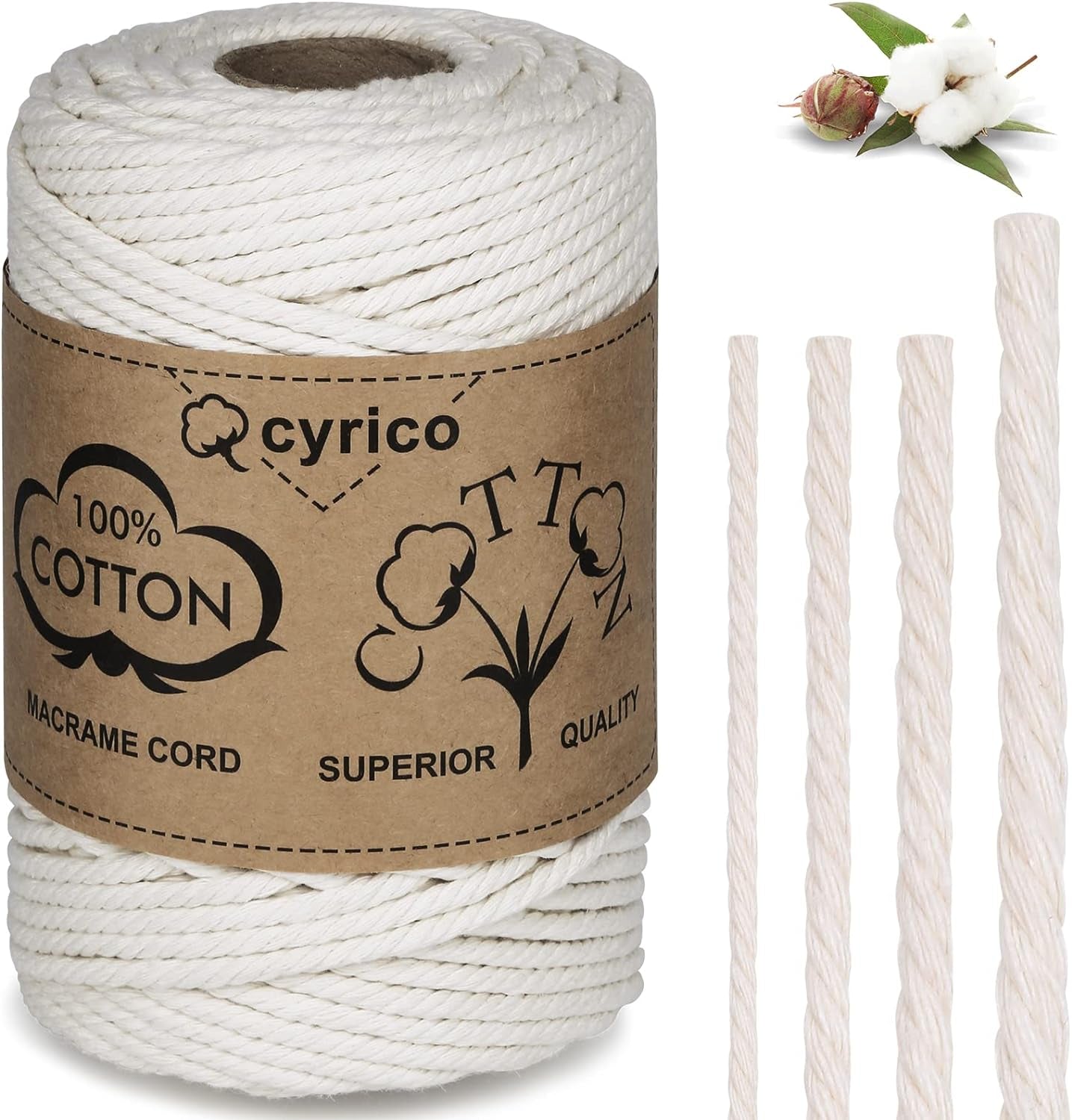 Macrame Cord 3Mm X 300 Yards, 100% Natural Cotton Cord Macrame Rope - Twisted Macrame String Supplies for Wall Hanging Plant Hangers Gift Wrapping Wedding Decorations