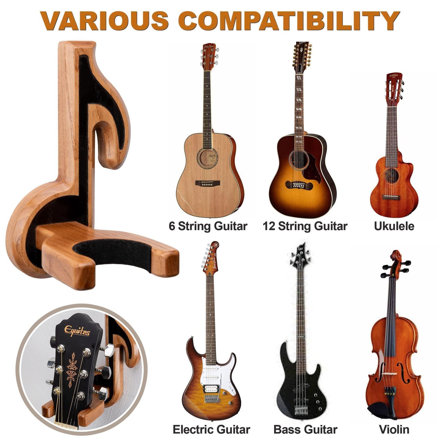 Guitar Holder Wall Mount Ash Wood Wooden Guitar Hanger Hook Stand Rack Guitar