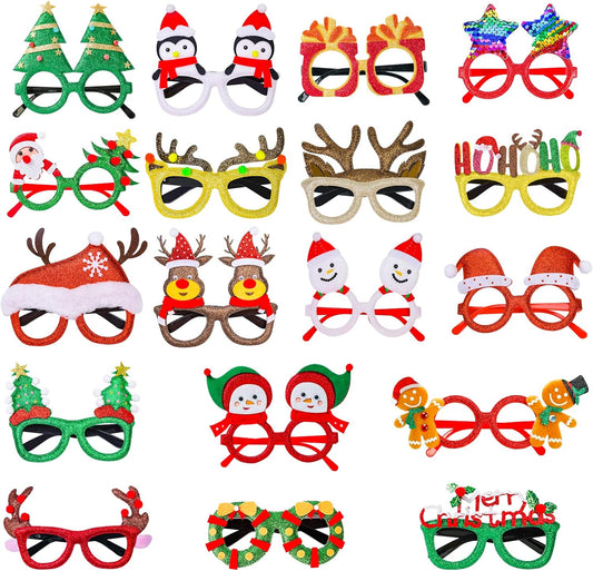 18Pcs Christmas Glasses Glitter Party Eyeglasses Frames Costume Holiday Glasses for Christmas Parties Favors Photo Booth Novelty Toy Glasses Cosplay (One Size Fits All)