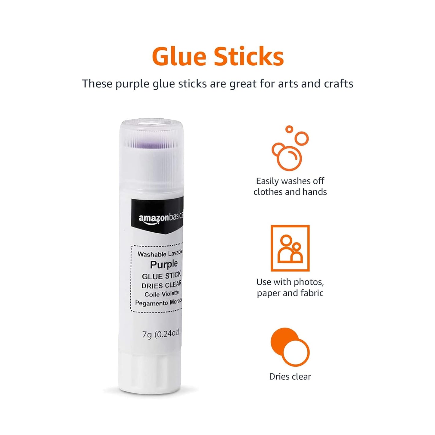 Purple Washable School Glue Sticks, Dries Clear, 0.24-Oz Stick,60-Pack