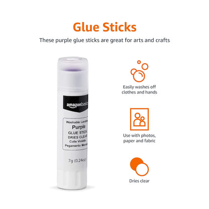 Purple Washable School Glue Sticks, Dries Clear, 0.21 Oz Stick, 4-Pack