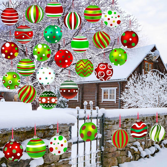 30 Pieces Outdoor Double Sided Lawn Decorations Christmas Hanging Ornaments Plastic Outdoor Holiday Decorations for Xmas Home Office Tree Porch Yard Decor(Elegant Style)