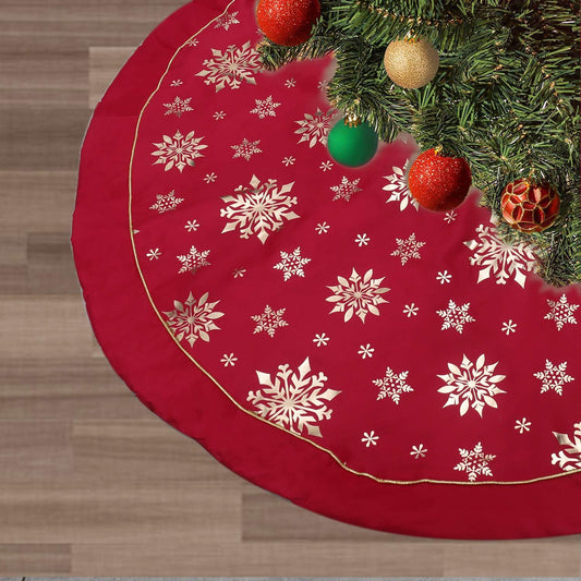 36 Inch Large Christmas Tree Skirt Xmas Soft Cover Mat Decor Snowflake Collar Farmhouse Tree Skirt for Holiday Ornaments Party Home Indoor Decorations (Red—Three Cotton Layer, 48INCH)