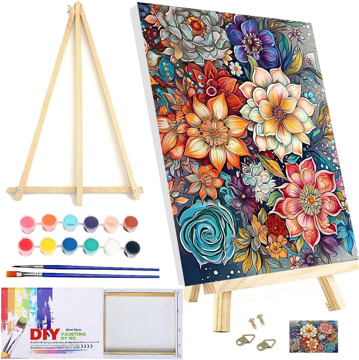 Framed and Easel Woman Flower Paint by Numbers Kit for Adults,Figure Easy Paint by Numbers Kit for Beginner Home Table and Gift for Wall Decor 7.8X11.8Inch