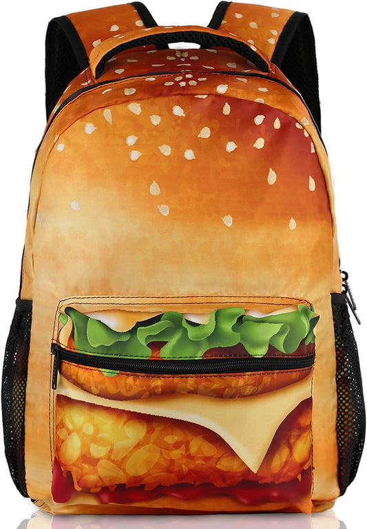 Hamburger Backpack for Boys Girls Funny Laptop Travel Laptop Daypack School Bag with Multiple Pockets for Kids17-Inch