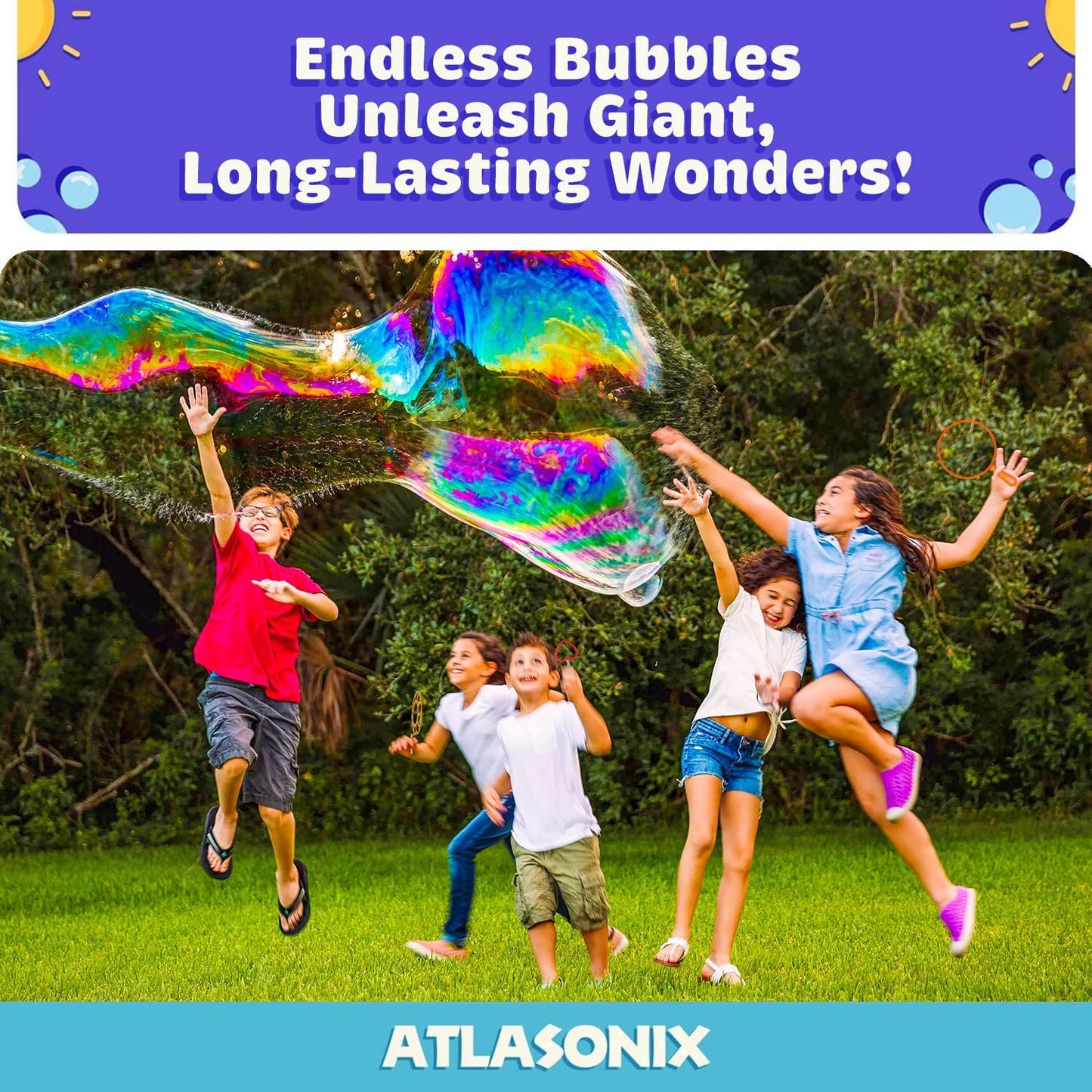 Giant Bubble Wands Outdoor Toys for Kids Large Blowing Rings Shapes Set for Big Soap Bubbles Includes Giant Bubble Mix Solution Kit Refill Summer Party Park Beach Fun Activities