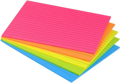 Lined Sticky Notes 4X6 in Bright Ruled Post Stickies Colorful Super Sticking Power Memo Pads, 45 Sheets/Pad, 6 Pads/Pack