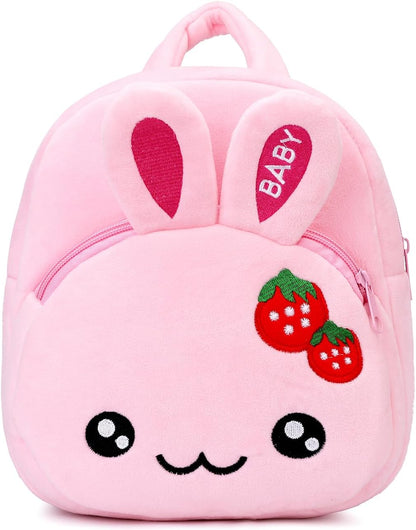 Toddler Backpack for Boys and Girls, Cute Soft Plush Animal Cartoon Mini Backpack Little for Kids 2-6 Years (Bunny-Y Pink)