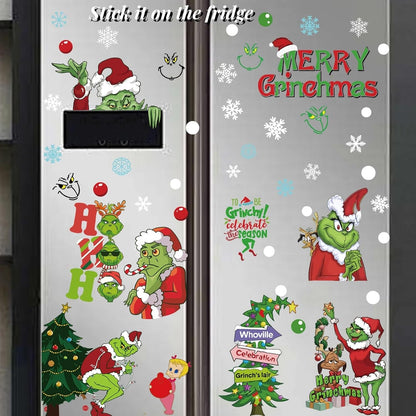 102 Pcs Christmas Window Clings - Decorations for Glass Windows,Christmas Elf Faces Window Stickers with Snowflake,Double Sided Static Window Clings for Home Christmas Party Supplies (9 Sheets)