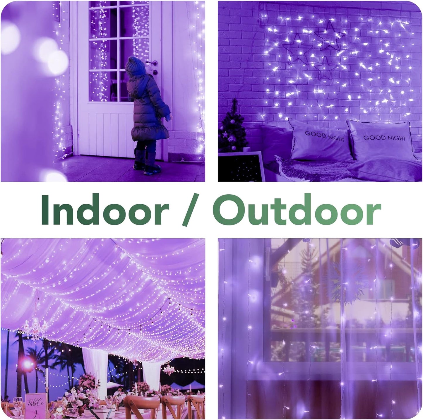 304 LED Curtain String Lights, 9.8 X 9.8 Ft, 8 Modes Plug in Halloween Fairy Light with Remote Control, Christmas, Backdrop for Indoor Outdoor Bedroom Window Wedding Party Decoration, Purple