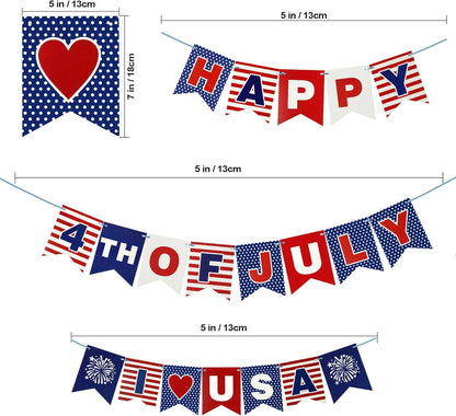 4Th of July Banner, Party in the USA Fourth of July Decorations Patriotic Banner, Red Blue White Independence Day Bunting Banners Decor for Home Party Mantel Fireplace Supplies