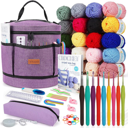 Crochet Kit for Beginners, Beginner Crochet Kit for Adults and Kids Crochet Kits Includes Crochet Hooks Knitting Bag Crochet Yarn for Crocheting Instruction Knitting Kit Crochet Supplies Gift