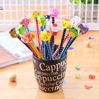 Pack of 120 Colorful 7.28 Inch Length Random Cartoon Eraser Pencils, Cute Pencils for Office, School Supplies Students Children Gift (120)