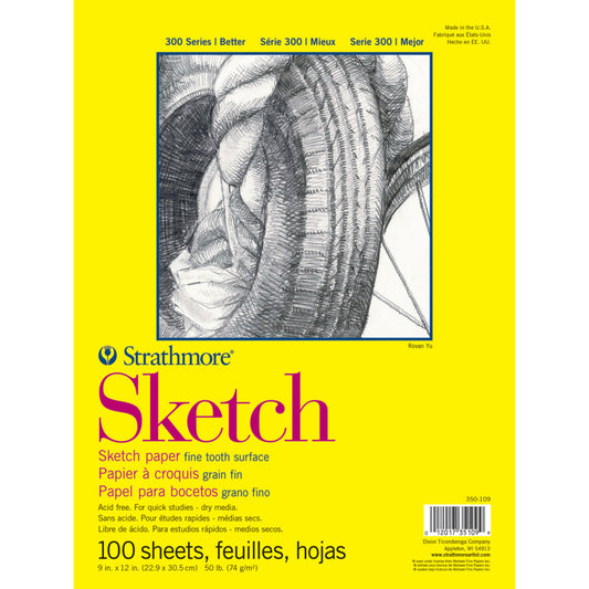 300 Series Sketch Pad, Glue Binding, 100 Sheets, 9x12 inch