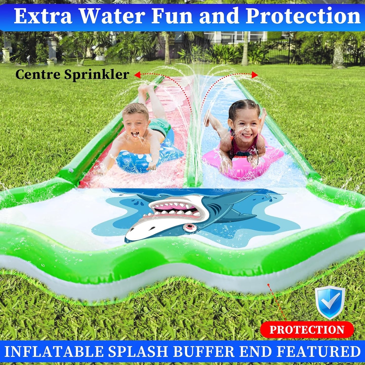 Slip and Slide Lawn Water Slides - Inflatable Heavy Duty Slip Slides with 2 Bodyboards,20X6Ft 10 Lb,Lawn Waterslide Summer Water Toy with Sprinkler for Kids Backyard Yard Outdoor Summer Party Play