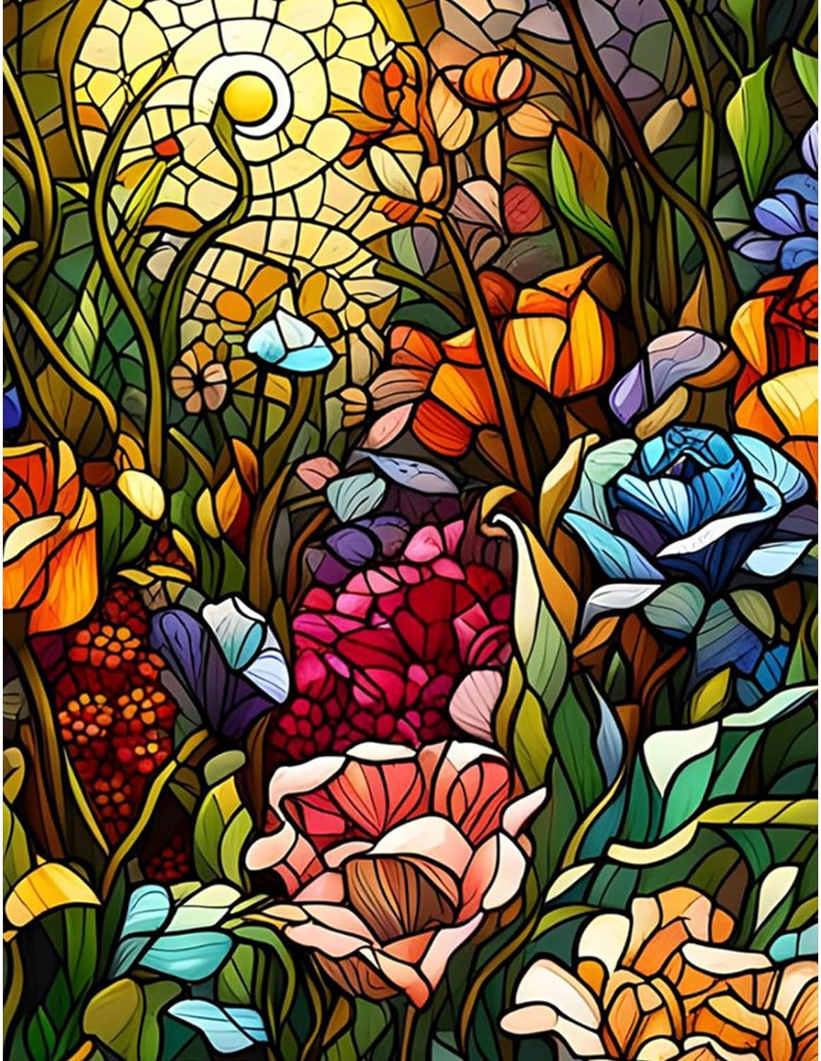 Flower Paint by Number for Adults, Paint by Numbers Kit for Adults Beginner Flowers, DIY Acrylic Stained Glass Paint by Number on Canvas Floral Artwork Gift Home Wall Decor 16” W X 20”L