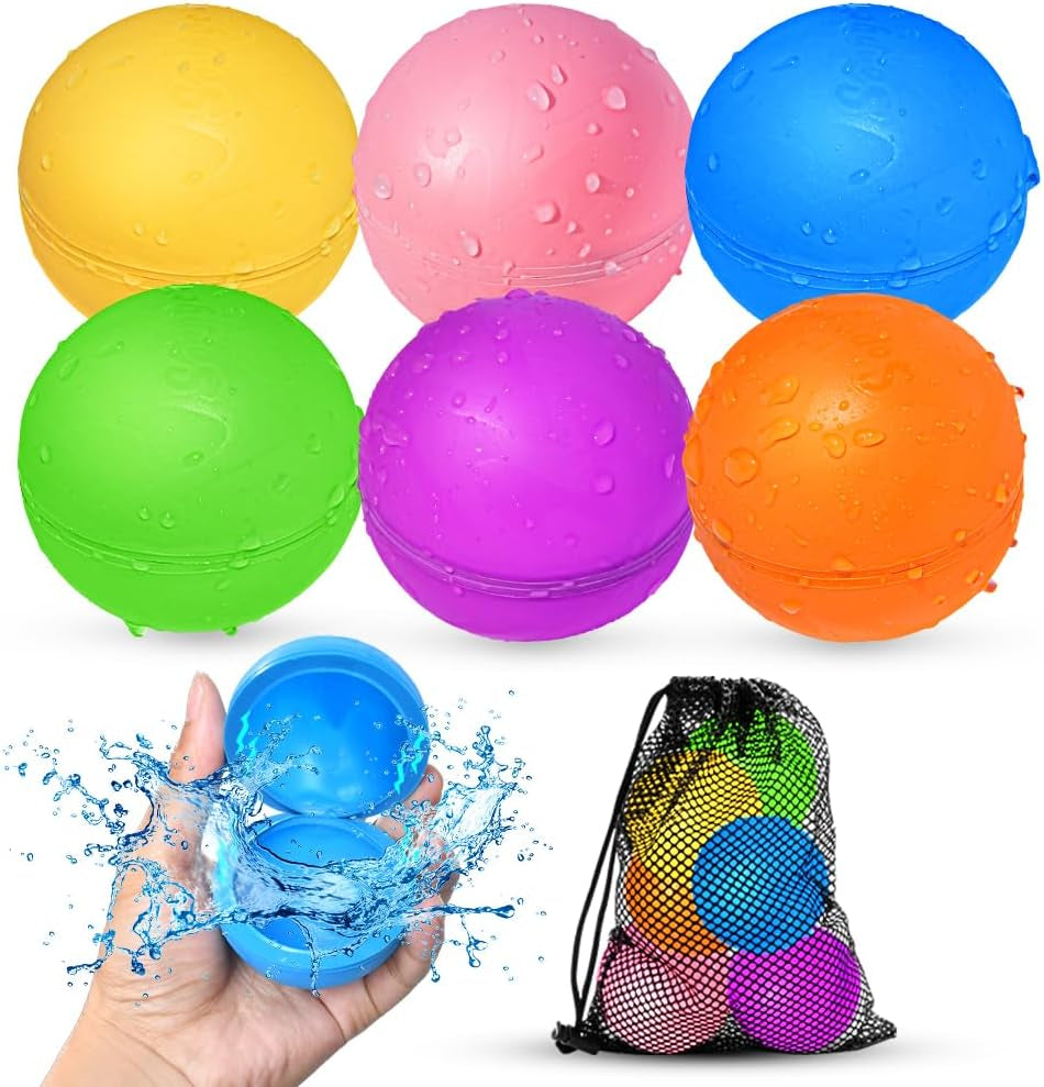 SOPPYCID 12 Pcs Reusable Water Balloons, Pool Beach Water Toys for Boys and Girls, Outdoor Summer Toys for Kids Ages 3-12, Magnetic Water Ball for Outdoor Activities