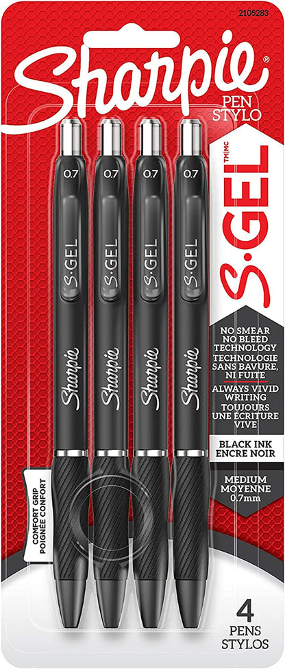 S-Gel, Gel Pens, Medium Point (0.7Mm), Black Ink Gel Pen, 12 Count