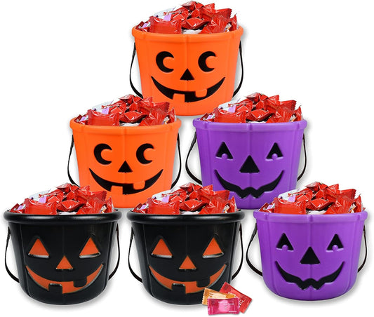 Halloween Pumpkin Bucket, Halloween Trick or Treat Pumpkin Bucket，Large Halloween Candy Buckets with Handle for Party Decor (6Pack)