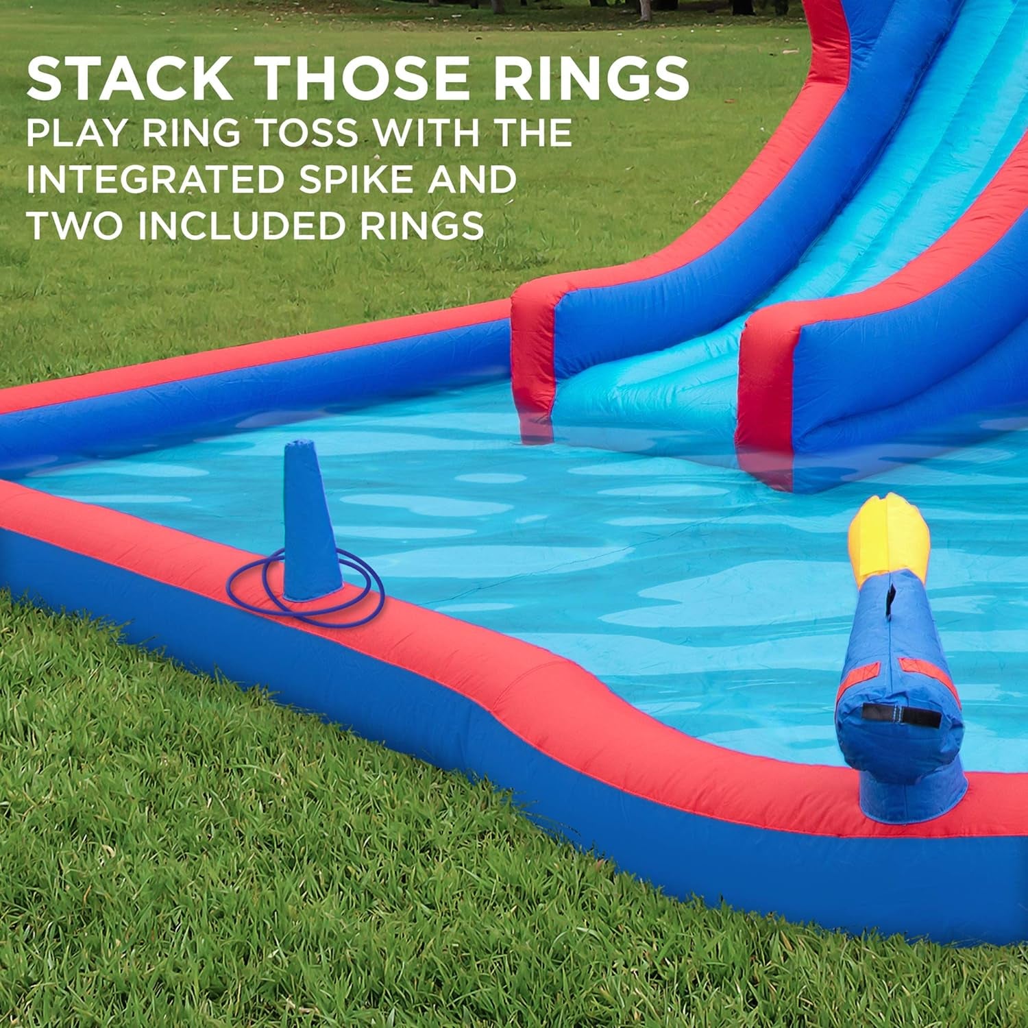 2-In-1 Bounce & Blast Inflatable Water Slide Park – Heavy-Duty for Outdoor Fun - Climbing Wall, Slide, Bouncer & Splash Pool – Easy to Set Up, Included Air Pump & Carrying Case
