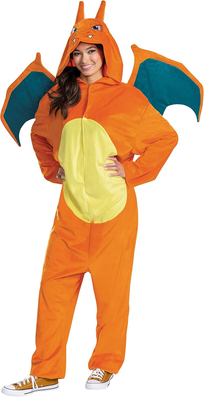 Unisex-Adult Charizard Costume for Adults, Deluxe Official Pokemon Halloween Costume with Hood and Wings