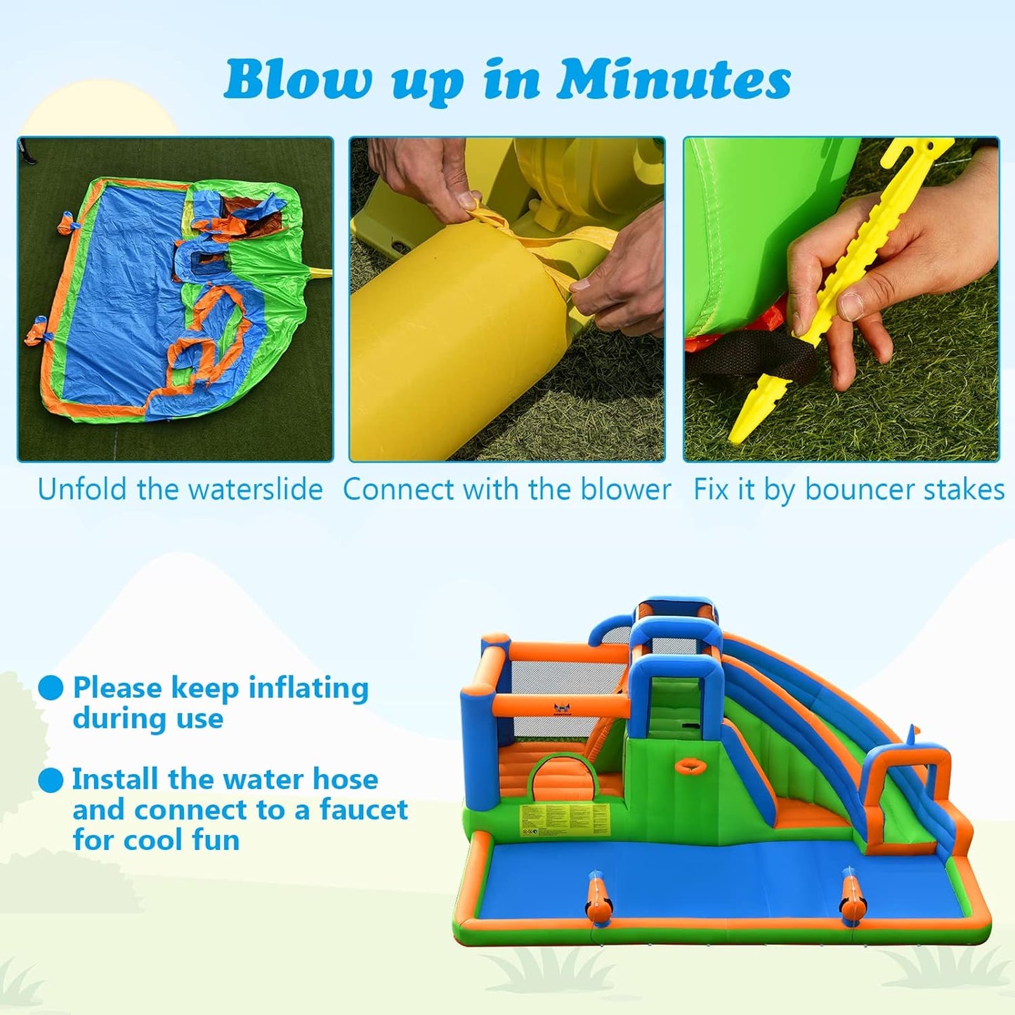 Inflatable Water Slide, 7 in 1 Mega Water Park Bounce House Waterslide Combo for Outdoor Fun W/735W Blower, Climbing Walls, Blow up Water Slides Inflatables for Kids and Adults Backyard Gifts