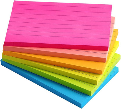 Lined Sticky Notes 4X6 in Bright Ruled Post Stickies Colorful Super Sticking Power Memo Pads, 45 Sheets/Pad, 6 Pads/Pack