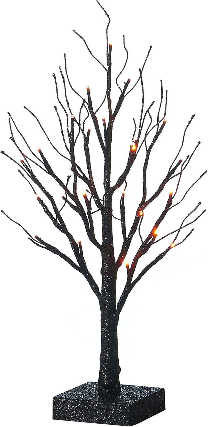 Lighted Tabletop Black Glittered Spooky Tree with Orange Lights 24 LED 18 Inches for Halloween Witch Decoration Battery Operated or USB Plug in Indoor Use