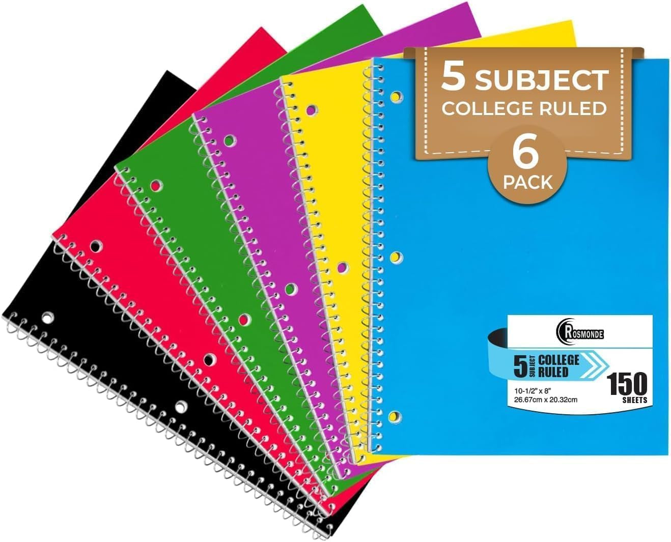 Spiral Notebook, 12 Pack, 1 Subject, College Ruled, 70 Sheets, 8 X 10-1/2", 3 Hole Punched, Bulk College Ruled Spiral Notebook for School, Single Subject Spiral Notebook Bulk, Assorted Colors