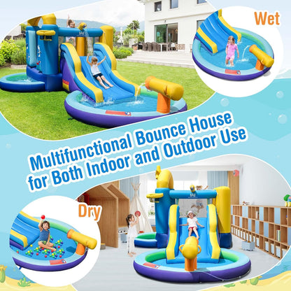 Inflatable Water Slide, 2 in 1 Ocean Bounce House Water Slide with Ball Pit & Splash Pool for Kids Outdoor Fun, Bouncy Castle Waterslides Inflatables for Kids Boys Girls Backyard Party Gifts