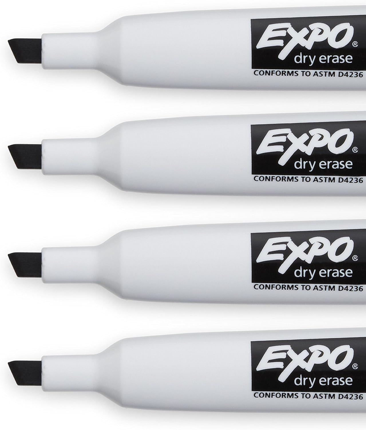 Magnetic Dry Erase Markers with Eraser, Chisel Tip, Black, 4 Count