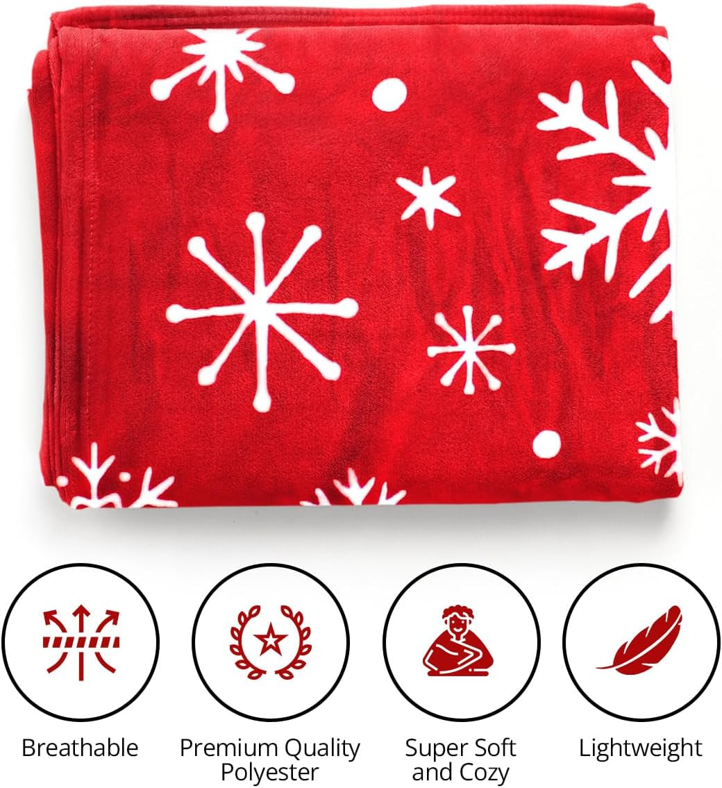 Christmas Throw Blanket for Stylish Warm Winter Cabin Throw - Red Snowflake Christmas Fleece Blanket Premium Microfiber, Silky Soft, Plush, Warm & Lightweight for Couch, Sofa, Bed, 50” X 60"